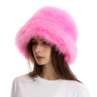 Topi bulu imitasi untuk wanita, topi wanita bulu rubah palsu tebal hangat, topi nelayan dengan pinggiran bulu rubah musim dingin