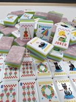 Tuiles de mahjong américaines à motif de chat noir, ensemble de mahjong coloré rétro dessiné à la main, jeu de table d'intérieur pour 4 joueurs