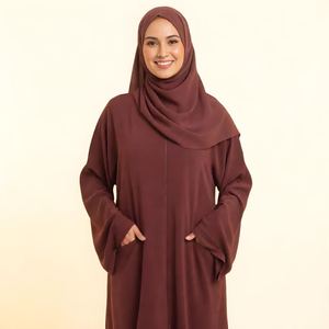 อาบายะห์แบบกึ่งปิดสำหรับผู้หญิง สีโกโก้ เสื้อผ้ามุสลิมสุภาพเรียบร้อย - Product Image 4