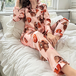 <span class=keywords><strong>Pigiama</strong></span> di seta di ghiaccio nuovo Design da donna pantaloni a maniche lunghe Cardigan Set di belle camicie da notte da donna modello orso QS1027F126 - Product Image 6