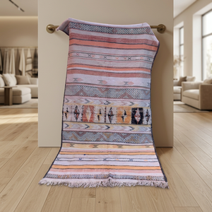 Tapis marocain Kilim de qualité supérieure en laine berbère, tissé à la main, à poils ras, motif géométrique, pour salon, vente en gros - Product Image 2