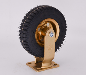 Ruedas giratorias de <span class=keywords><strong>metal</strong></span> de goma grandes con núcleo de hierro para terreno rugoso neumático Rueda giratoria de remolque industrial resistente en color dorado - Product Image 1