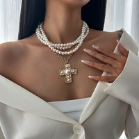 HL européen et américain rétro Imitation perle croix pendentif collier de perles bord de mer collier de vacances pour les femmes
