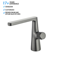 Grifo Mezclador de Agua Fría y Caliente Moderno para Lavabo de Baño, Diseño de Latón Sólido Montado en Cubierta de un Solo Orificio, Acabado Ennegrecido
