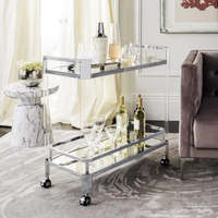 Chariot de bar décoratif pour salle à manger, 2 niveaux, étagère miroir, verre, acier inoxydable, chariot de service mobile pour boissons