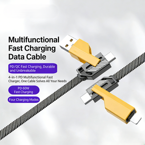 Paduan Seng Pd Empat-Dalam-Satu untuk Kabel Pengisian Daya Super Cepat Huawei Tipe-C Jalinan Nilon Data Ponsel Pengisian Cepat Multi-Fungsi - Product Image 2