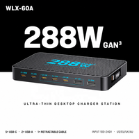 Chargeur de bureau 288W GaN, station de charge USB C multi-ports, PD 100W PPS, mince, 8 ports pour ordinateur portable, tablette, OEM