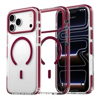 Casing Ponsel Transparan dengan Pinggiran Bergaris PE Mewah dan Pengisian Daya Nirkabel Magnetik untuk iP18 Pro Max 17 16 15