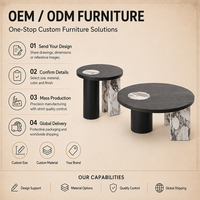Table basse design Artisan-Fusion avec incrustation de marbre, ton bois naturel, pour salon moderne