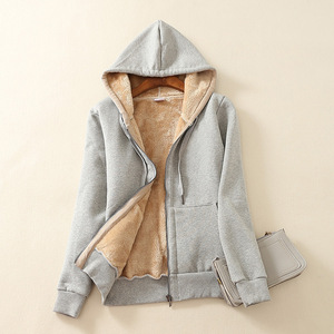 Wholesale Custom <strong>Womens</strong> Hooded Jacket Coat Casual Zip up Thick <strong>Sherpa</strong> <strong>Lined</strong> Fleece Winter Warm <strong>Hoodie</strong> - Product Image 5
