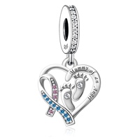 Breloque en argent sterling 925 pour bracelet, ruban rose, sensibilisation au cancer du sein, pour la création de bijoux pour femmes