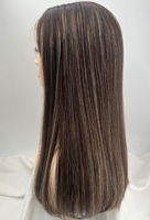 Perruque Casher Transparente en Dentelle Suisse HD, Lisse, Densité 130%, Brun Foncé Naturel avec Mèches, Sans Colle, Sheitel pour Femmes Blanches