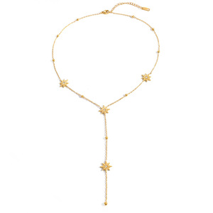 Collar con Colgante de Estrella, Chapado en Oro de 18k, Estrella de Ocho Puntas de Múltiples Niveles con Engaste Pavé, Cadena en Forma de Y, Joyería para Fiesta - Product Image 5