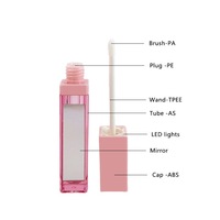 Emballage cosmétique de bouteille vide de glaçure de lèvre avec le tube noir mat carré de brillant à lèvres de 7ml avec la LED avec le miroir
