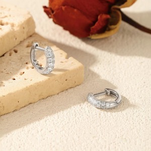 Exquisite S925 Sterling Silver Classic Sparkling Round D Color Moissanite Small Hoop <b>Earrings</b> for Women <b>Fine</b> Jewelry - Product Image 5