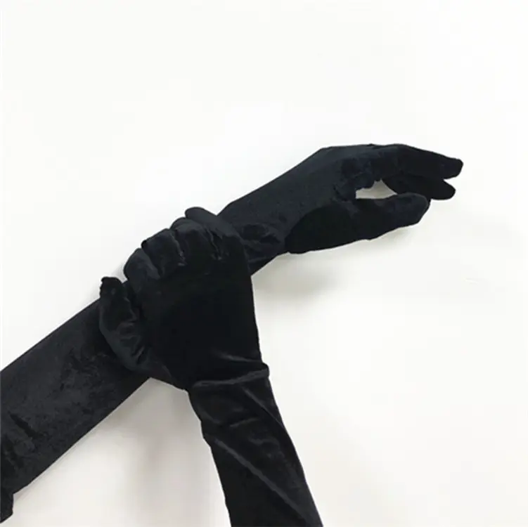 High fashion women winter black long velvet gloves for sale