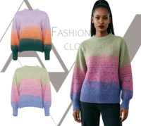 Pull tricoté sur mesure OEM pour femme, dégradé vert rose bleu, chiné, à manches raglan tombantes, en maille épaisse et duveteuse