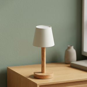 Lámpara de Mesa de Madera con Pantalla de Lino, Lámpara de Pie LED AC E26, Estilo Nórdico Minimalista, Luz de Lectura para Dormitorio - Product Image 3