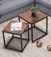 Table basse carrée moderne en grain de bois avec cadre en métal noir pour la maison, la cuisine, la chambre à coucher, l'heure du thé, les meubles de salon