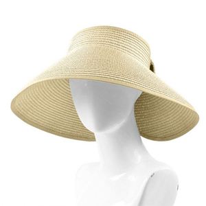 Foldable <b>Straw</b> <b>Visor</b> Hat Summer Hollow Top Solid Color Large Brim Outdoor Sports Image Style - Product Image 5