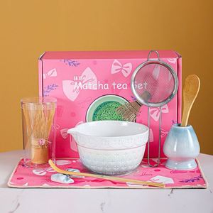 Traditional Japanese Style Porcelain Eco-Friendly Durable Matcha Bowl and Whisk <b>Set</b> Pink for <b>Tea</b> Ceremony - Product Image 3