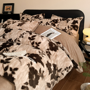 Sang Trọng Báo In Lông Cừu Chồn 4-Mảnh Bộ Đồ Giường Thiết Lập Siêu Mềm & Dày Nữ Hoàng Kích Thước Mùa Đông Ấm Áp Sang Trọng <span class=keywords><strong>Comforter</strong></span> Bìa Bộ - Product Image 6