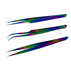 Pince à épiler professionnelle en acier inoxydable, pointue, multicolore, pour extensions de cils, logo personnalisé, antistatique, durable, courbée arc-en-ciel - Product Image 1