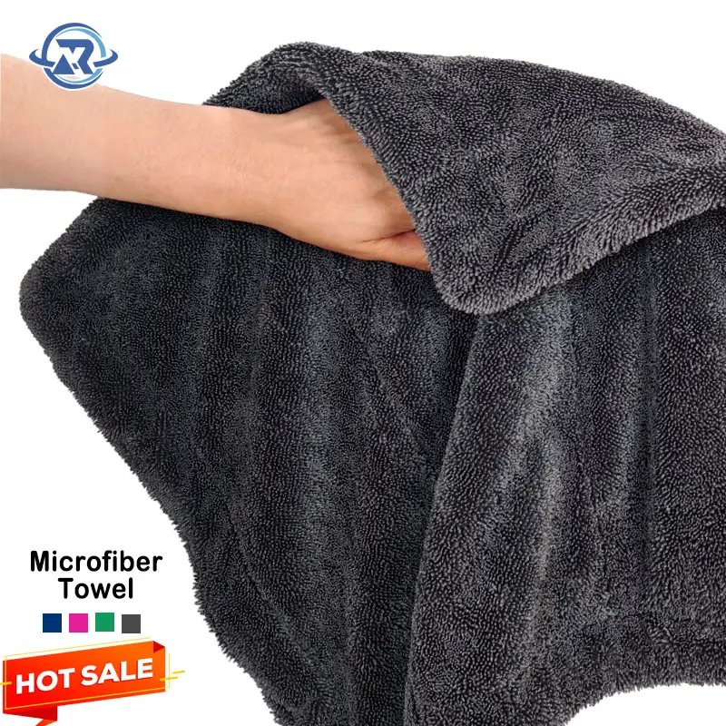 Fabricante por atacado de toalhas de secagem automáticas de microfibra dupla face personalizadas para carros, pano de microfibra torcido, toalha para lavar carros, toalha rápida