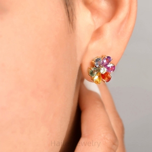 HAILER joyas argento <span class=keywords><strong>zaffiro</strong></span> arcobaleno stud placcato oro vintage designer fiore <span class=keywords><strong>orecchini</strong></span> personalizzati <span class=keywords><strong>con</strong></span> logo - Product Image 3