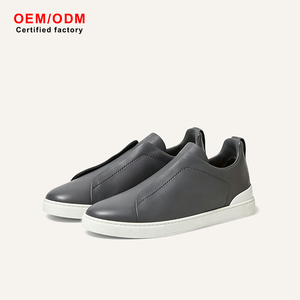 Baskets OEM Premium en Cuir Véritable Gris pour Hommes – Chaussures Plates Élégantes à Enfiler Sans Lacets – Style Minimaliste Designer pour Affaires et Loisirs - Product Image 1