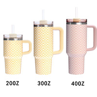 Tumbler Mobil 40oz Seri Garis-Garis Musim Panas Generasi Kedua, Vakum Terisolasi, Anti Jatuh, Dapat Dikustomisasi, dengan Gagang dan Sedotan