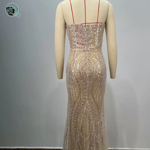 Vestido Largo de Lujo con Lentejuelas Diamante Color Champán para Mujer, Sexy con Escote en V Profundo sin Tirantes y Corte Imperio para Fiestas de Cumpleaños, Celebridades y Cócteles - Product Image 4
