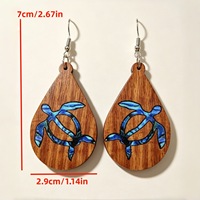 Boucles d'oreilles pendantes en bois en forme de goutte d'eau, motif tortue de mer, coquille d'ormeau, animaux marins, pour femmes, idéales pour les vacances à la plage hawaïenne