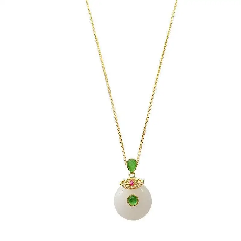 New Trendy Jade Stone Jade Donut Pendant Stainless Steel Necklaces For Women Valentine's Day Gifts CL399