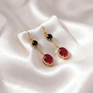 Handmade Ruby and Black Obsidian <b>Earrings</b> with Faceted Red Gemstone Drops in Sterling <b>Silver</b> or Gold Filled Statement <b>Dangle</b> - Product Image 2