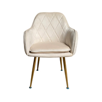 Fauteuil Confortable Chaise d'Appoint Moderne en Velours pour Restaurant, Beige, Chaises de Salle à Manger avec Coussin pour Salon Maison et Pieds Métalliques Dorés