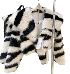 Cappotti Invernali da Donna, Giacca Corta a Maniche Lunghe, Motivo <span class=keywords><strong>Zebrato</strong></span>, Taglie Grandi, Pelliccia di Visone, Antivento, Calda, Stile Animalier - Product Image 1