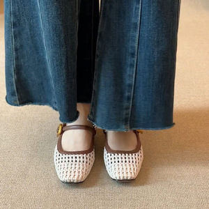 Zapatos Mary Jane Vintage de Punta Cuadrada con Diseño Tejido y Hueco para Mujer, Sandalias de Una Sola Tira con Tacón Grueso y Boca Baja, de PU Suave para Verano y Otoño - Product Image 3