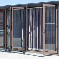 Ventana Plegable de Aleación de Aluminio, Horizontal, de Doble Pliegue y Cuatro Paneles, Impermeable e Insonorizada, para Terraza Exterior, Diseño Minimalista