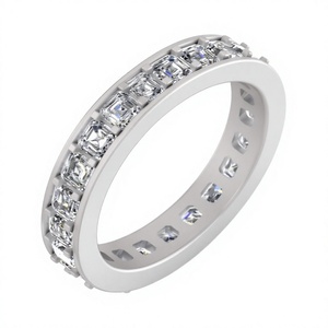 Platinum <b>Emerald</b> Cut IGI Certified Trendy Pave Setting Full Eternity <b>Band</b> <b>Ring</b> 3.4MM Unisex Engagement Bridal Wedding - Product Image 3