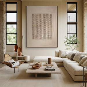 Hôtel oeuvre décorative mur affiche fournitures Beige 3D Texture peinture Wabi Sabi Original Art peinture mur toile peinture à l'huile - Product Image 4