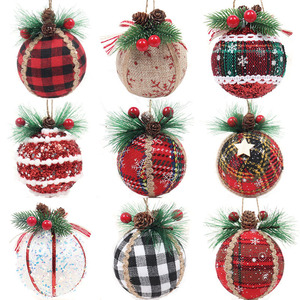 Bolas de Navidad de Espuma Envueltas en Tela a Cuadros Negros, Blancos y Rojos, de 6 cm y 8 cm, Adornos Colgantes para Árbol de Navidad - Product Image 3