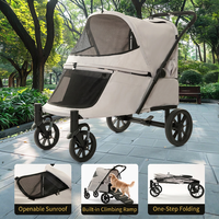 Poussette pliable à 4 roues pour chiens et chats, avec fermeture éclair, rampe de chargement, maille respirante, chariot de voyage extérieur compatible avec les voitures