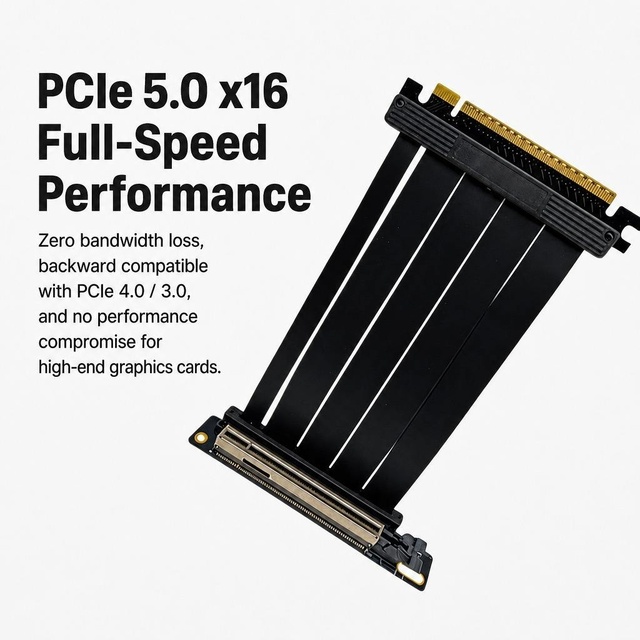 Heavy Duty Latch Reverse PCIe 5.0 X16 Extension Cable TPE Copper Core 12V 36W Ultra Thin Extender Ribbon AI Computing PC
