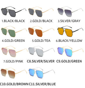 Gafas de Sol de <span class=keywords><strong>Aviador</strong></span> Color Dorado, Gafas de Sol Retro de Metal con Doble Puente Dorado para Hombre - Product Image 6