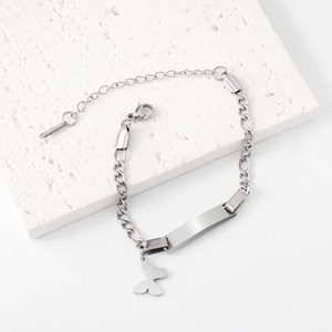 Pulsera de Cadena Cubana con Barra de Oro, Diseño de Mariposa, en Acero Inoxidable Chapado en Oro de 18K, Grabado Personalizado, Unisex para Niños, a la Moda - Product Image 6