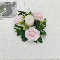 22cm Kerzenringe mit Künstlichen Rosen, Eukalyptus-Blätterkränze für Hochzeiten, Tischdekoration, Bankett-Tische und Türverzierungen