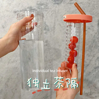 Koreaanse Stijl Plastic Mok Bpa-Vrije Thee Scheiding Infuser Water Fles Drinken Fruit Infusie Water Beker Met Stro