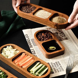 Dining dish, compartmentalized plate, acacia wood household solid wood snack dish, hot pot/grilled meat <b>sauce</b> dish, small plate - Product Image 4
