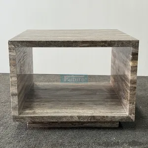Storage Square Natural Stone Countertop Furniture Black Silver Travertine Marble Coffee Table For Living Room